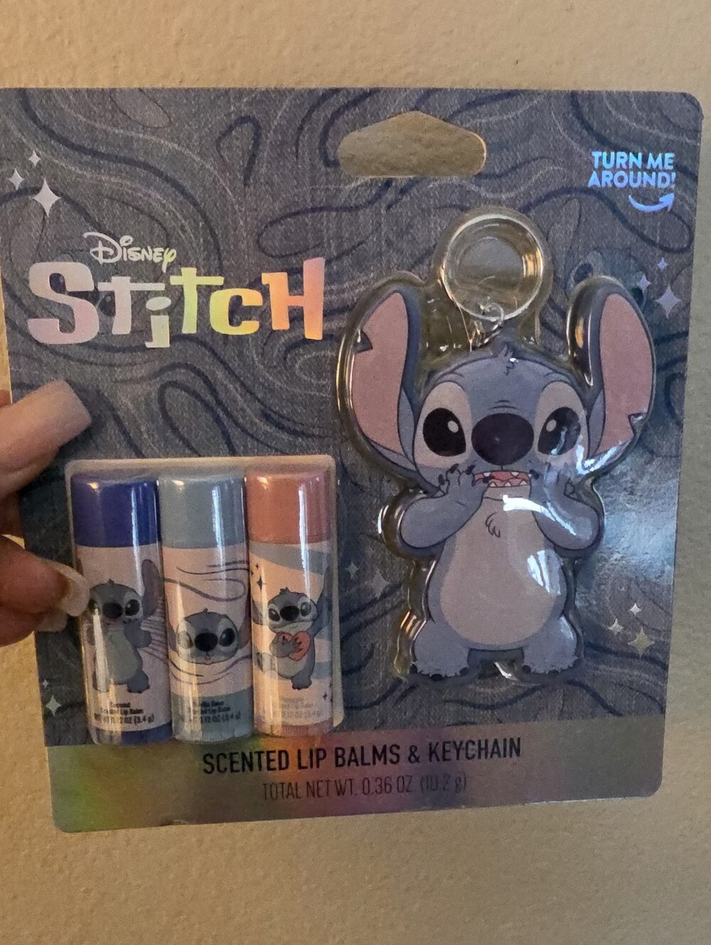 NWT Taste Beauty Disney Stitch Lip balm Keychain with 3 scented lip balms